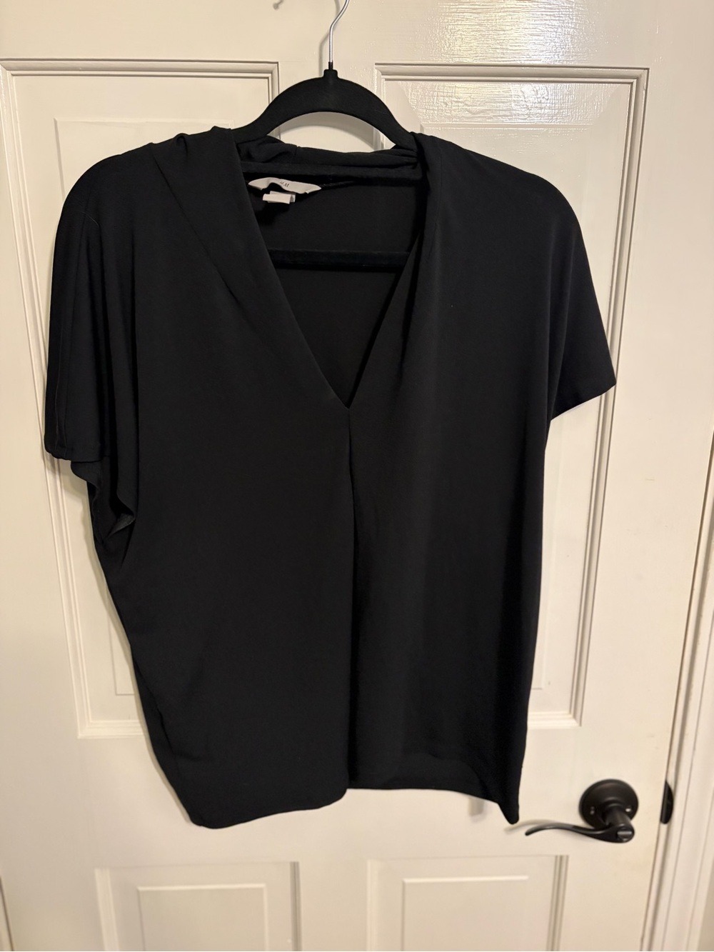 H&M Black V-Neck Short Sleeve Blouse | Size L